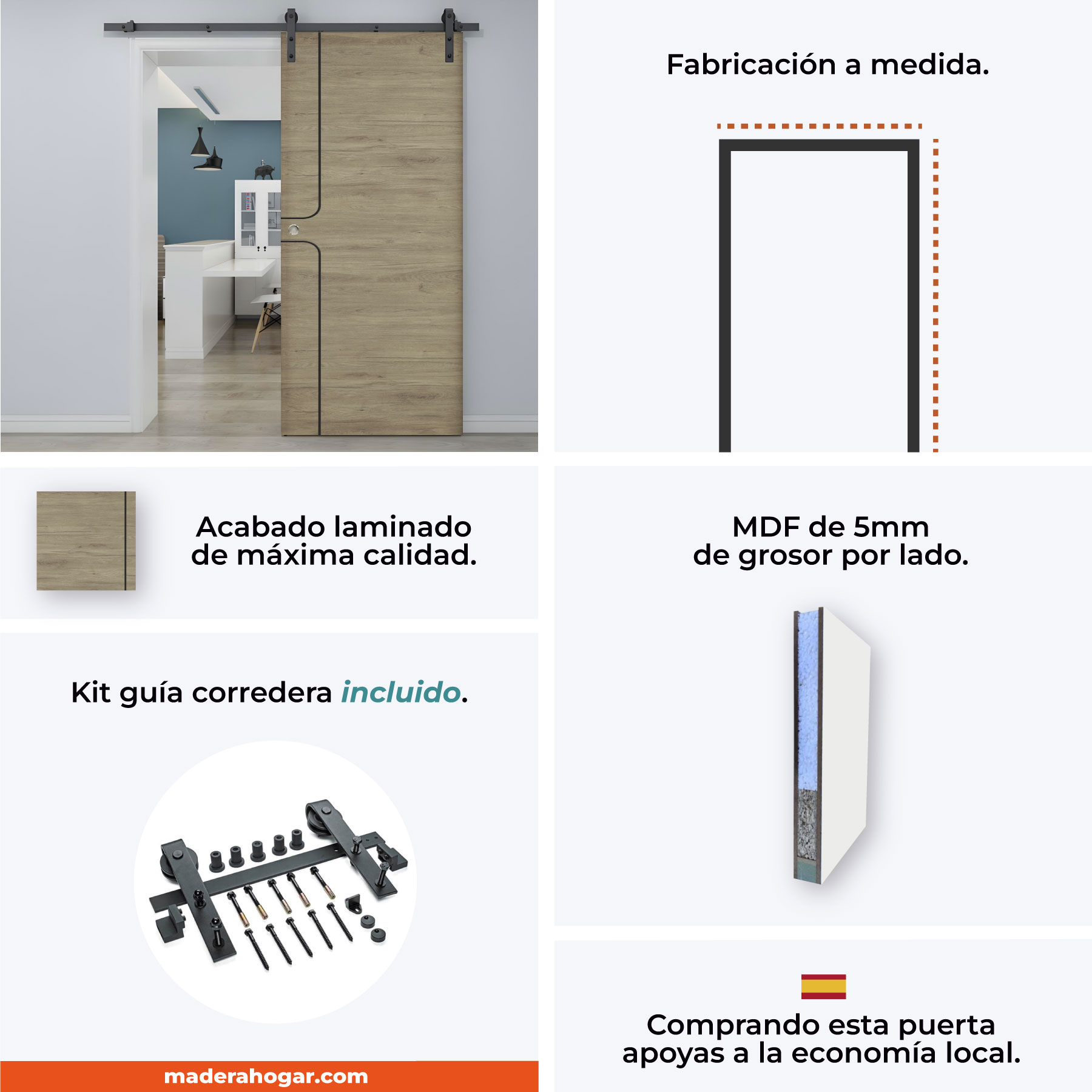 banner informacional de una puerta corredera roble laminado con grecas negras