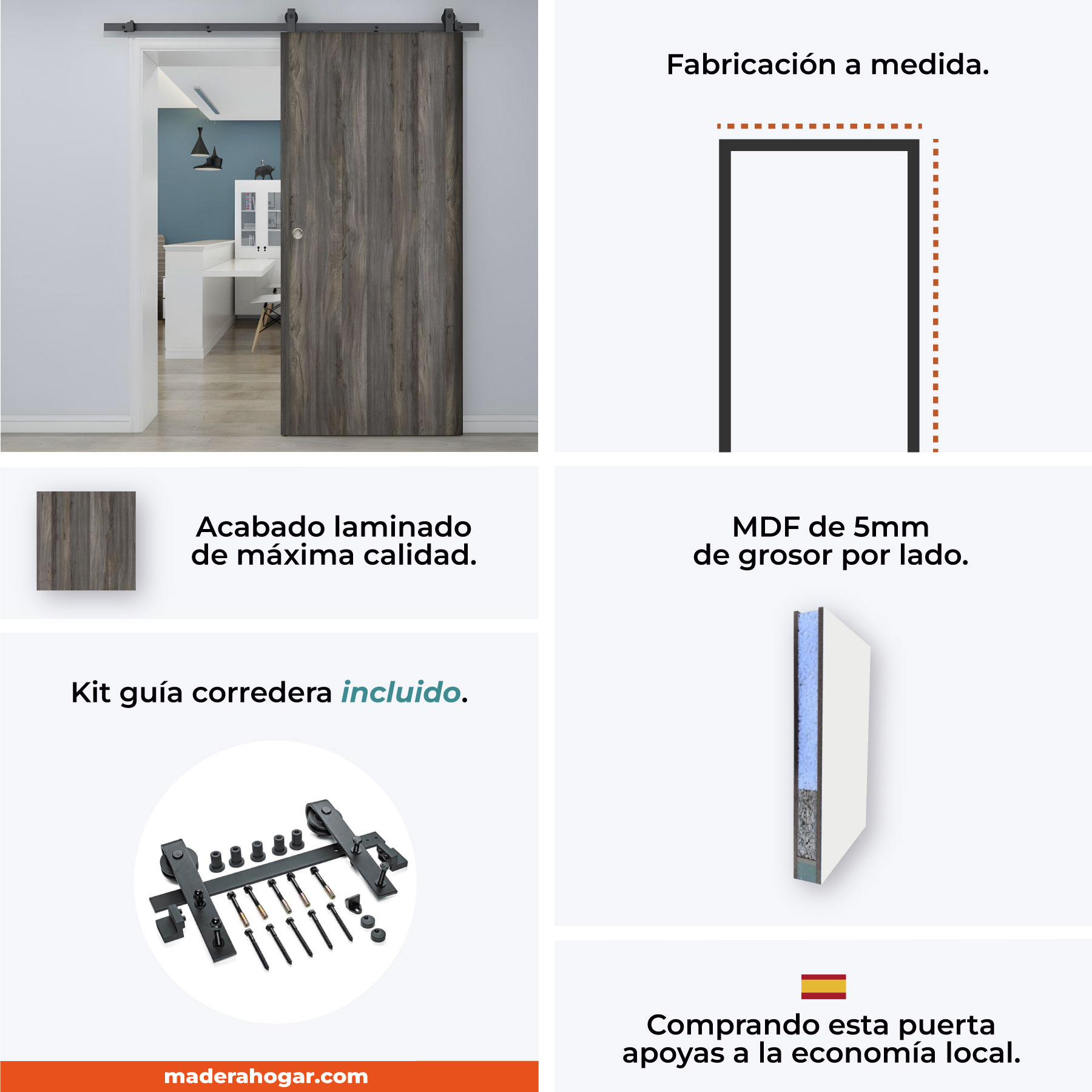 banner informativo de una puerta corredera gris laminada lisa