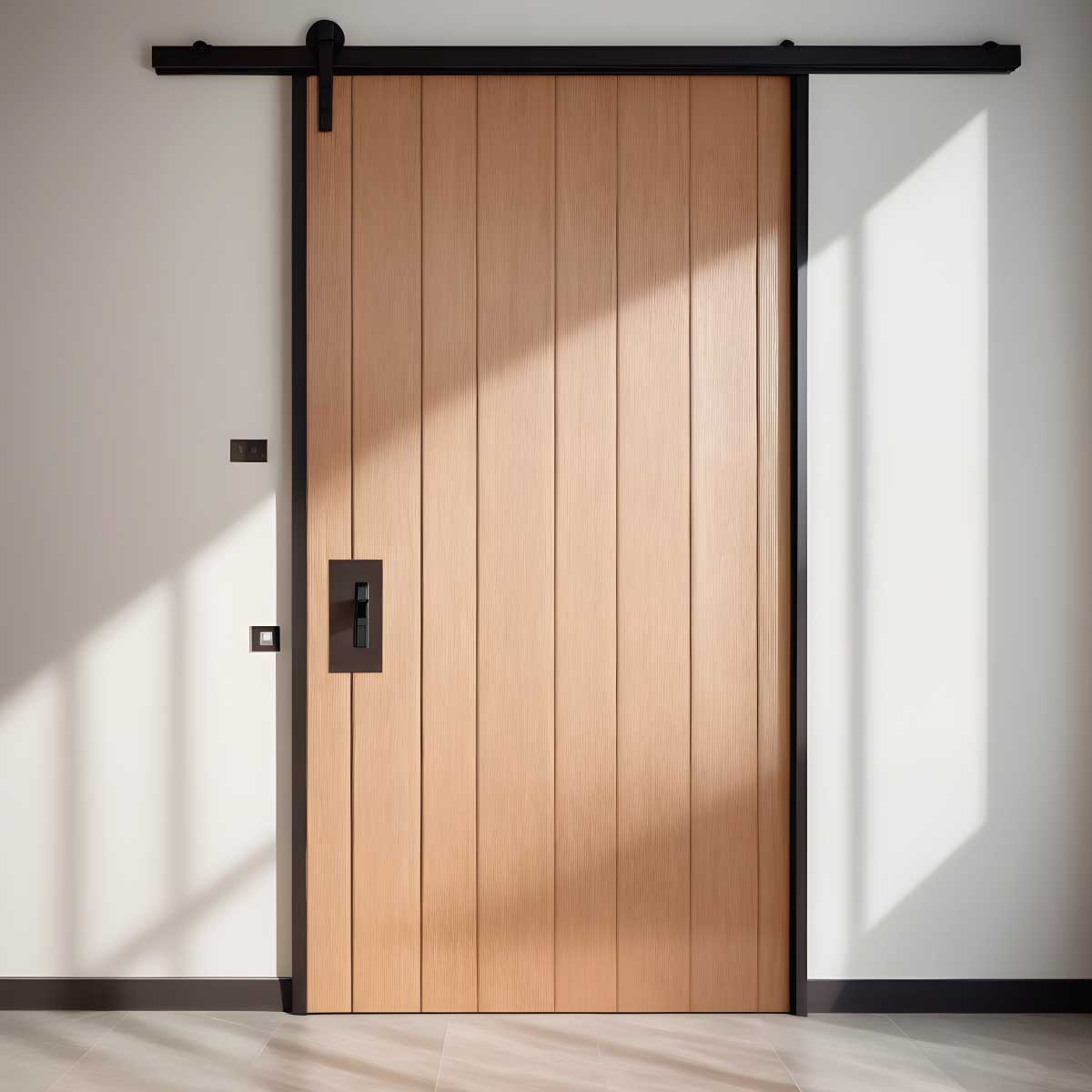 puerta corredera con cerradura instalada en una habitacion