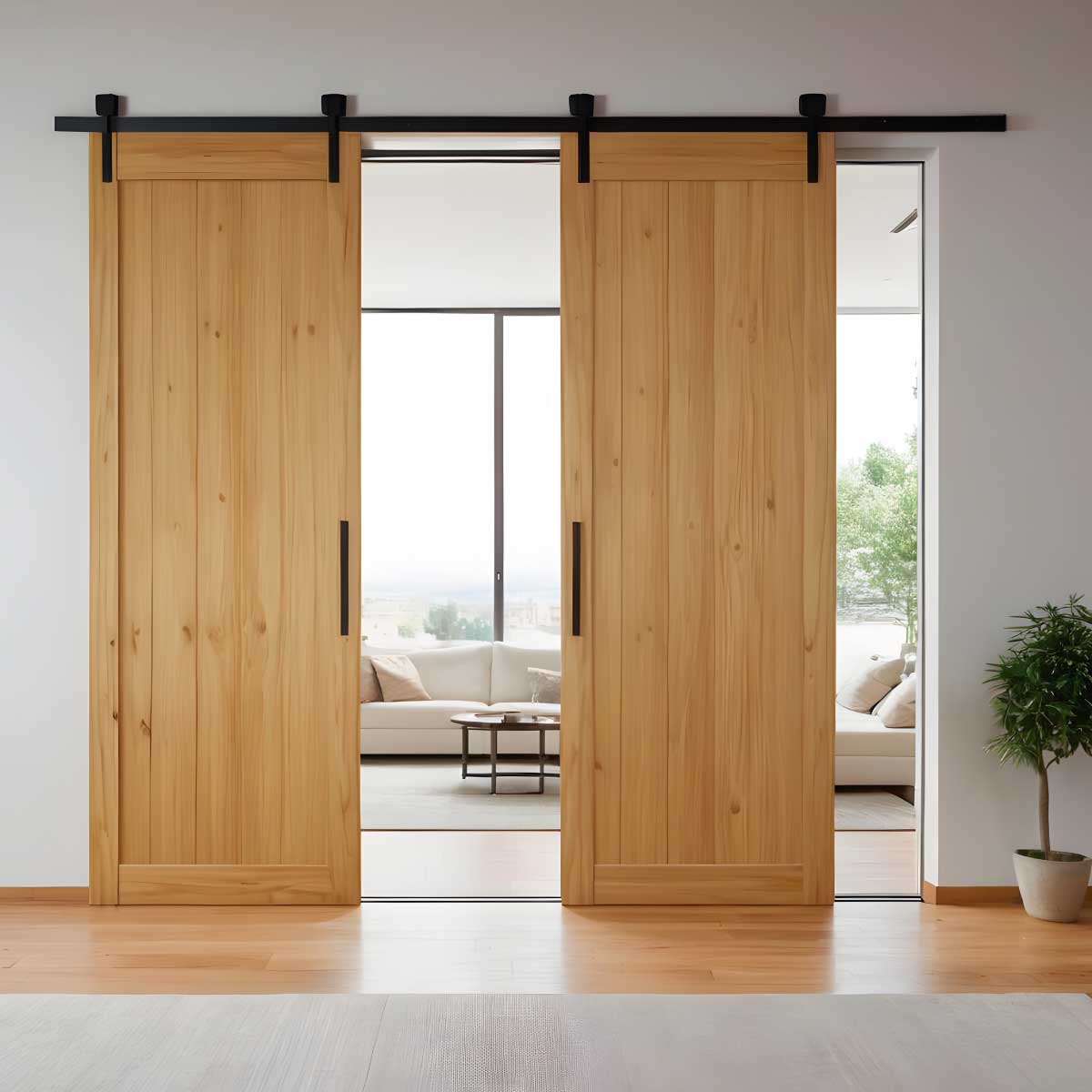 puerta corredera doble instalada en una habitación moderna