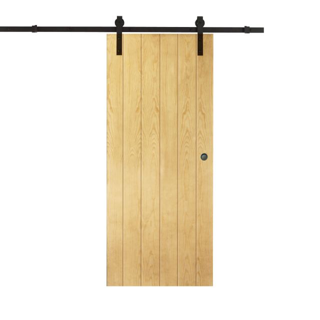 puerta corredera clásica 5 rayas maciza de pino lacada natural alc5