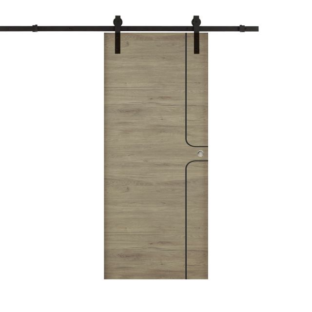 puerta corredera roble laminado con grecas negras
