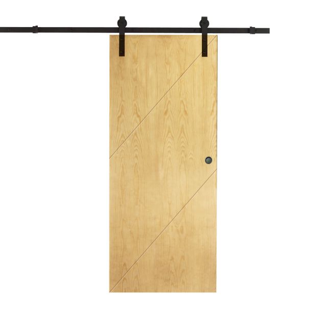 puerta corredera de madera de pino con líneas diagonales