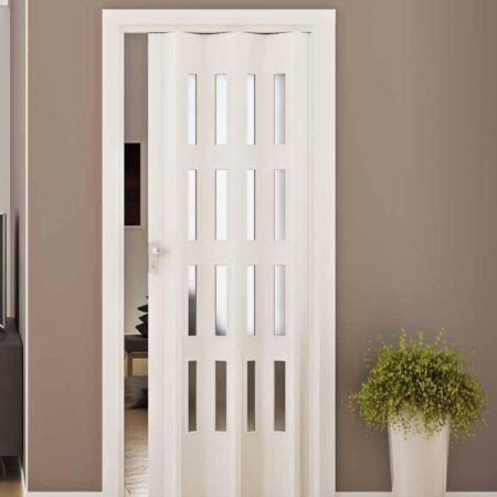 puerta plegable blanca cristal en habitación