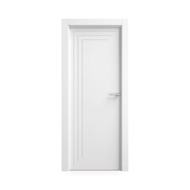 Puerta Lacada Blanca Maciza Modelo TB713 con Patrón de Líneas Verticales y Horizontales Escalonadas